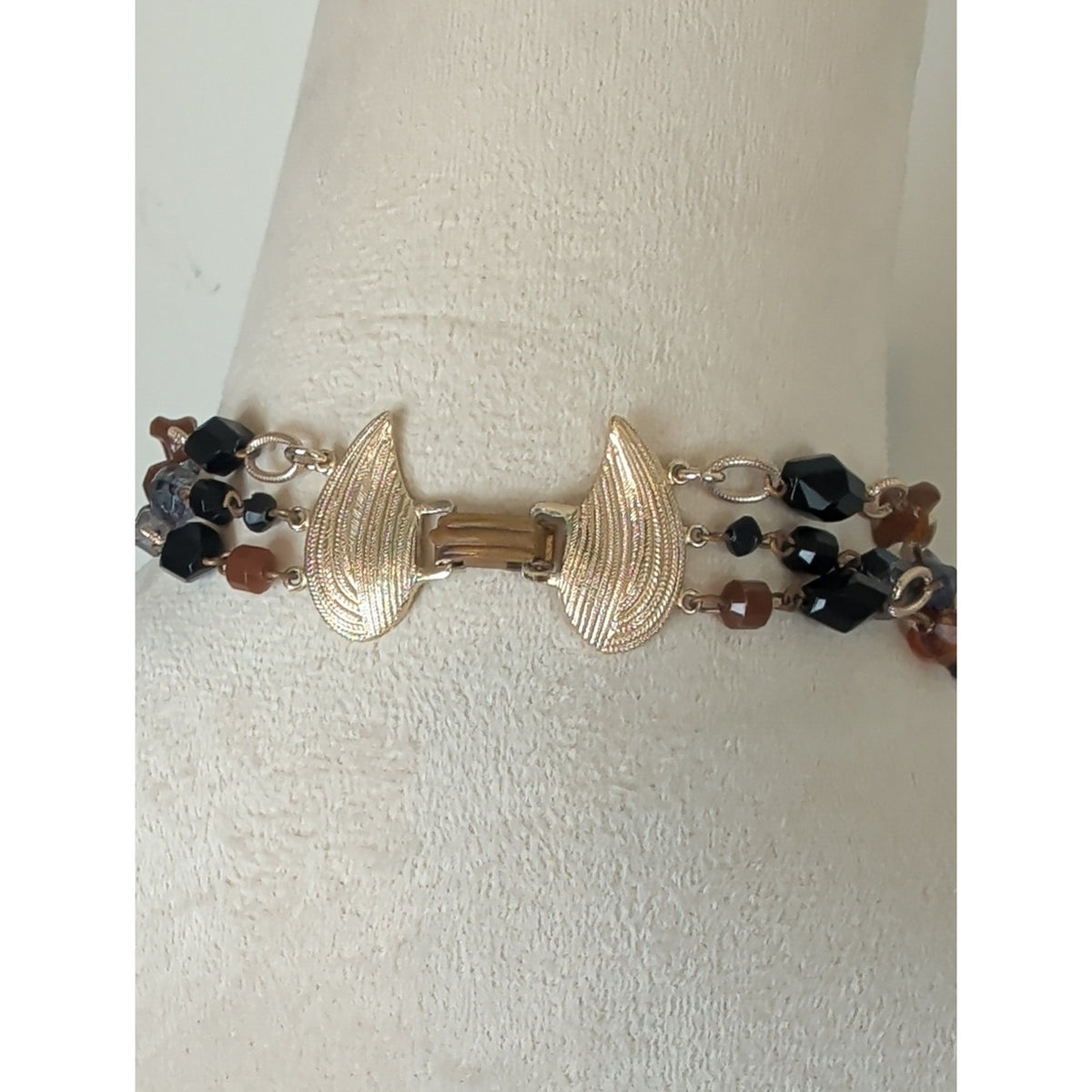 Vintage West Germany Mixed Media Statement Necklace Three Multi Layer