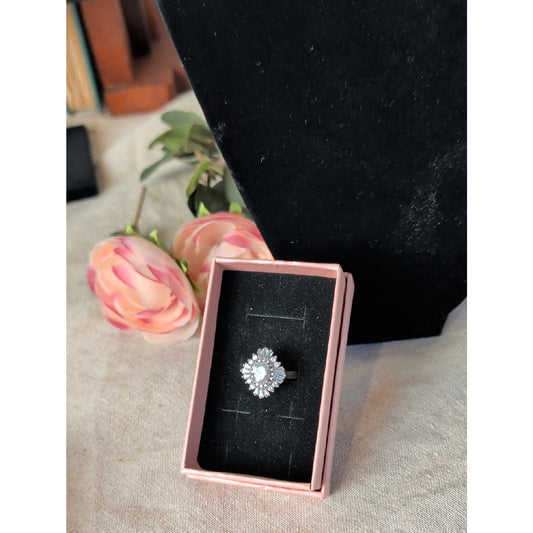 Sterling Silver CZ Halo Ring Y2K Princesscore Cocktail Ring Glam Coquette