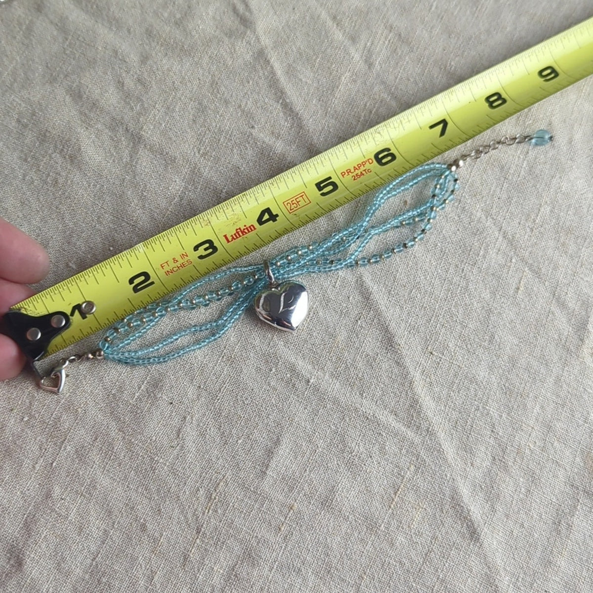 Vintage Blue Glass Beaded Bracelet Heart Locket Multi Strand