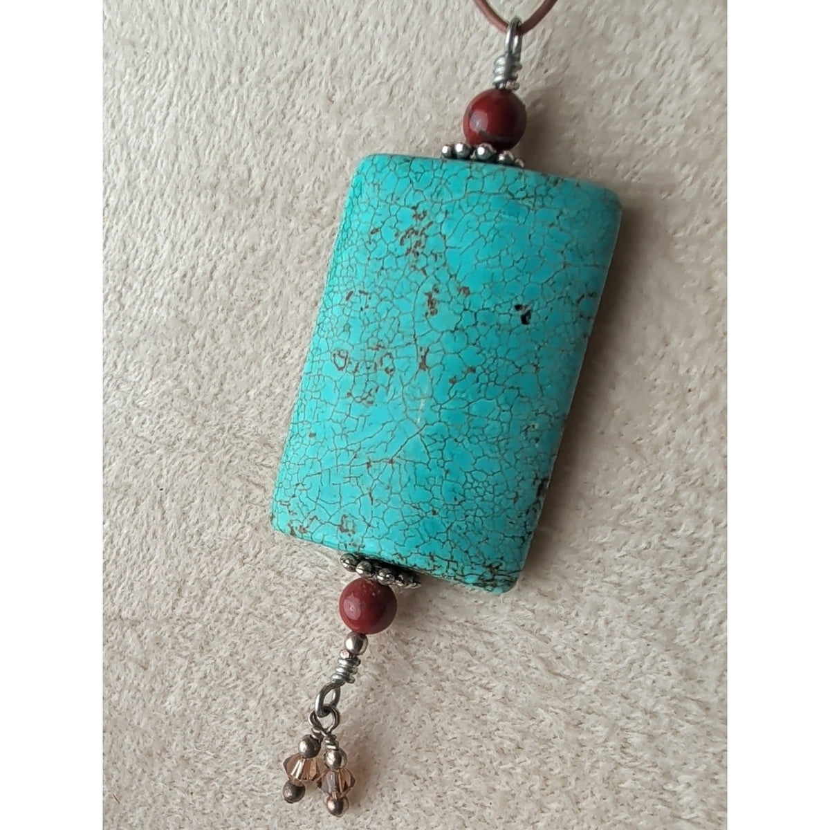Artisan Southwestern Turquoise Blue Spiderweb Stone Pendant Necklace