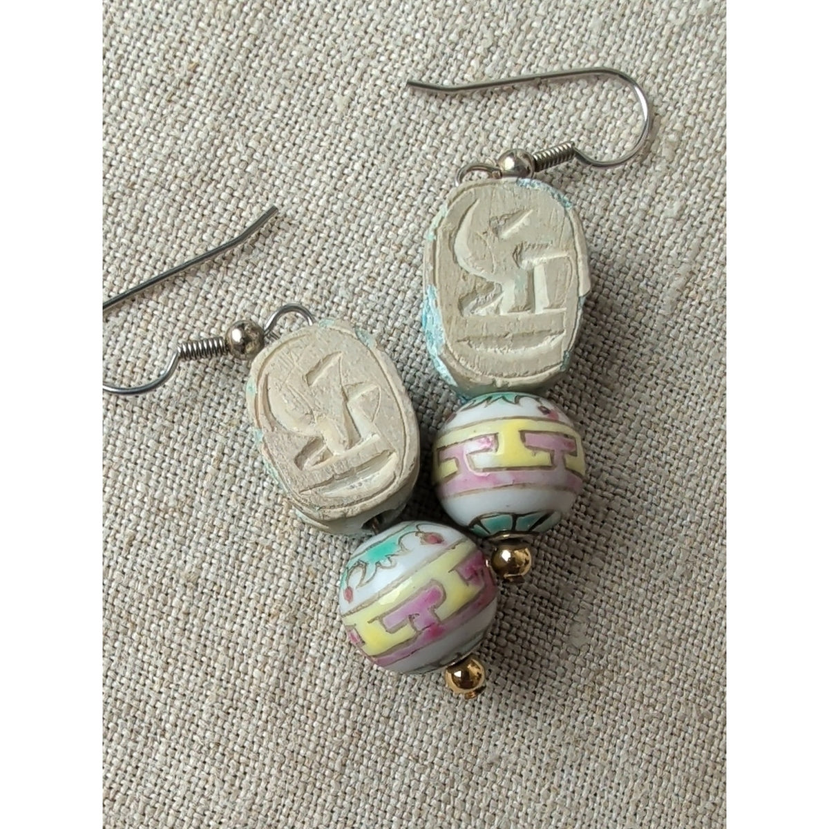 Vintage Rare Stone & Glass Earings Egyptian Revival