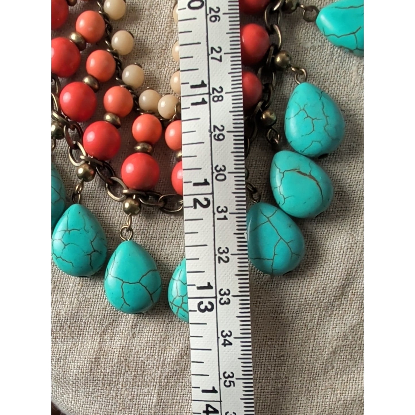 Turquoise Coral Glass Bead Bib Necklace Boho Southwestern Statement Necklace
