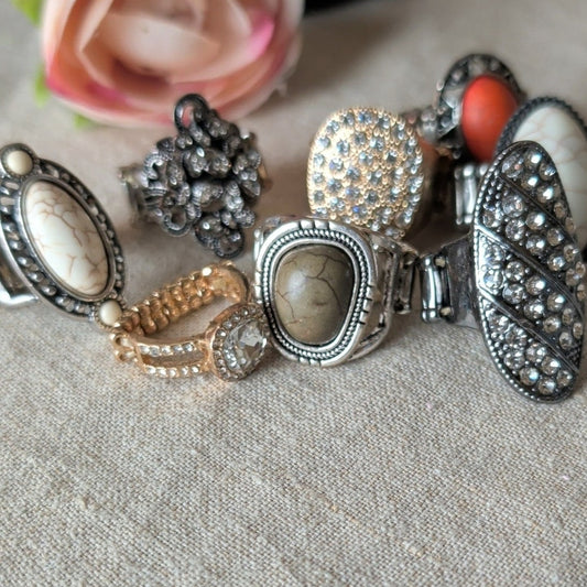 8 Stretch Cocktail Statement Rings Boho Western Faux Stones Rhinestone