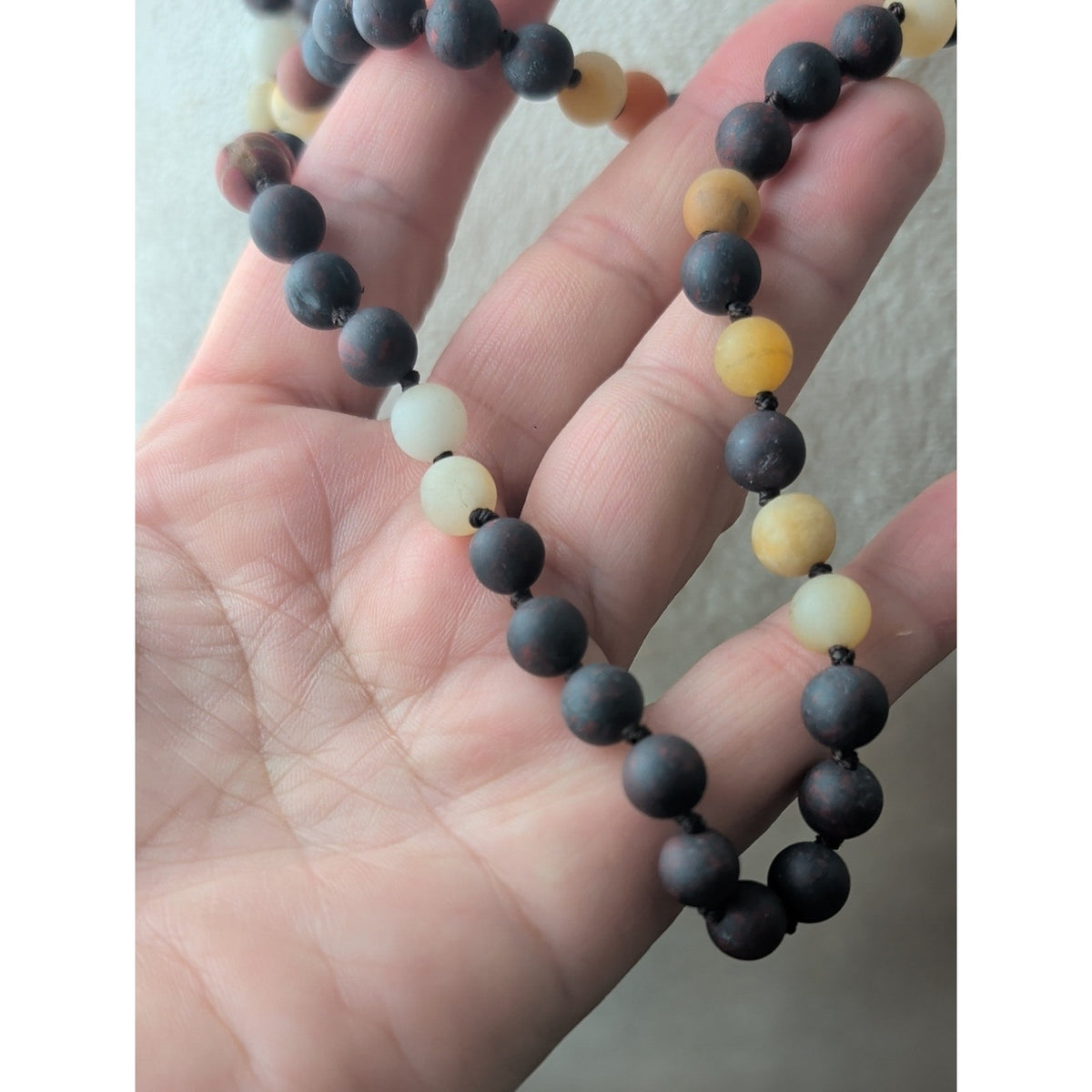 Vintage Artisan Hand-Knotted Mixed Natural Stone Necklace 30" Opera Length