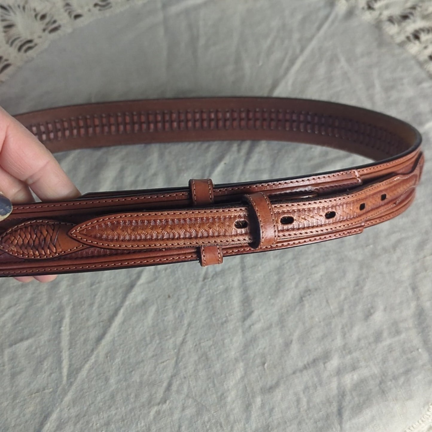 Vintage Braided Leather Belt Strap Size 40 Stamped Leather Western Belt Leather