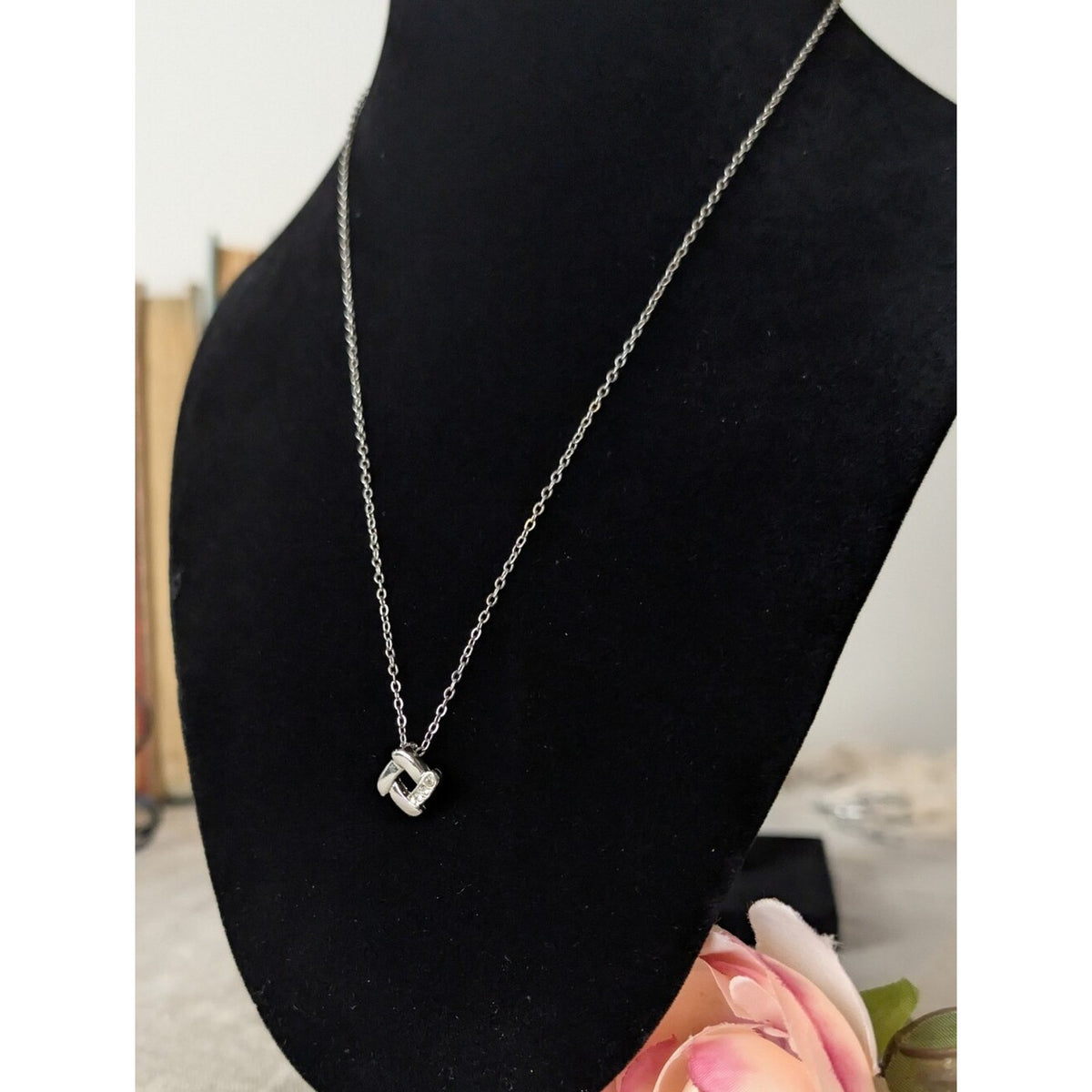 Dainty Necklace Minimalist Silver Tone Layering Jewelry 18K GP CZ Pendant
