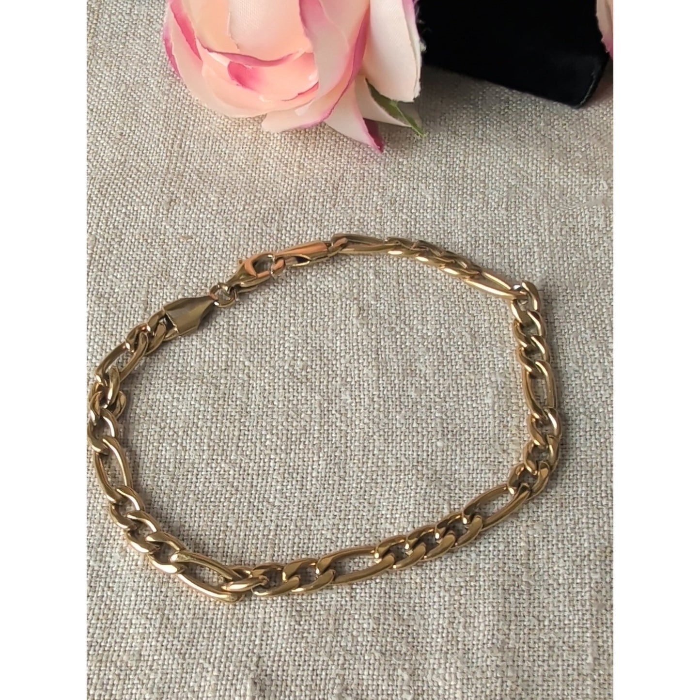 Vintage Gold Tone Stainless Steel Link Chain Bracelet Minimalist