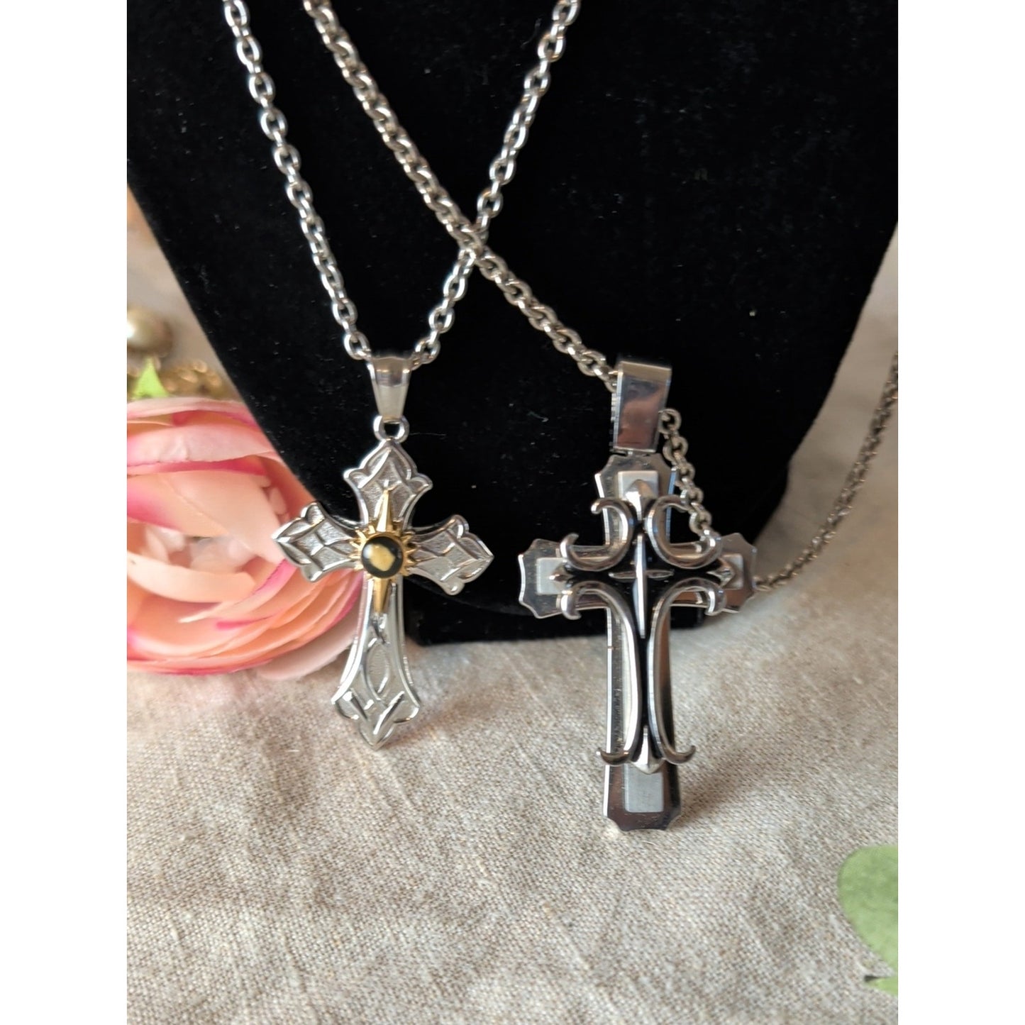 His & Hers Stainless Steel Cross Necklace Set Inspirational Couple Gift