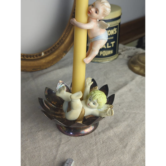 Vintage Cherub Candle Hugger – Romantic Putti Angel Pair Storybook Cottage