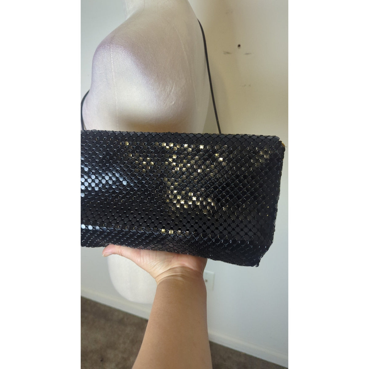 Vintage 70's Slinky Beaded Crossbody Shoulder Bag Evening Classic