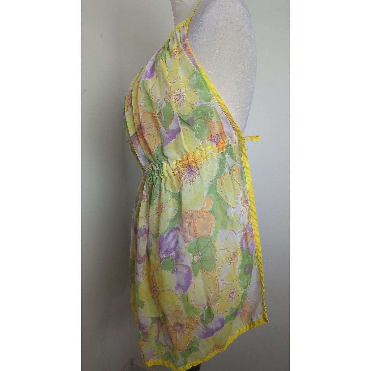 Vintage Retro Mod Floral Apron Lightweight Semi -Sheer S/M