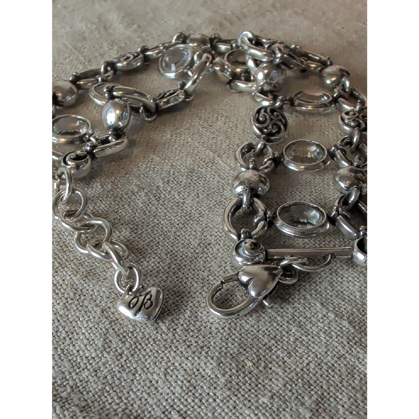 Brighton Silver Tone Station Bracelet Faceted Glass Crystal Artisan Link Jewelry
