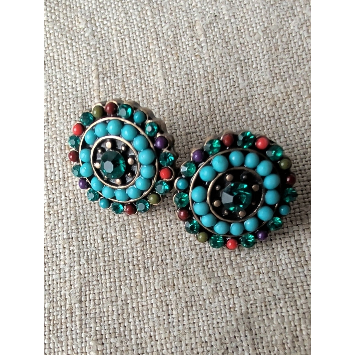 Southwestern Boho Earring Lot of 4 Pairs Turquoise Blue & Silver Tone