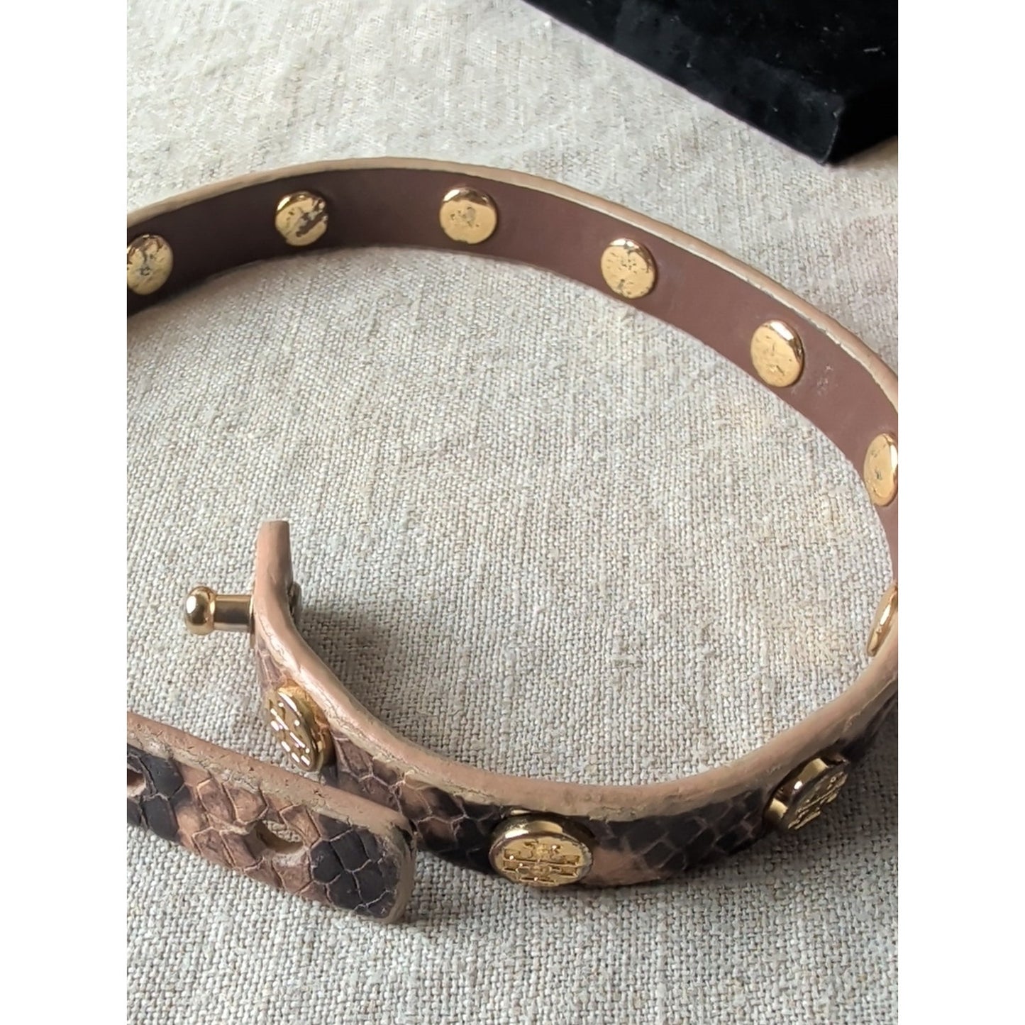 Tory Burch Brown Leather Double-Wrap Bracelet with Gold Studs