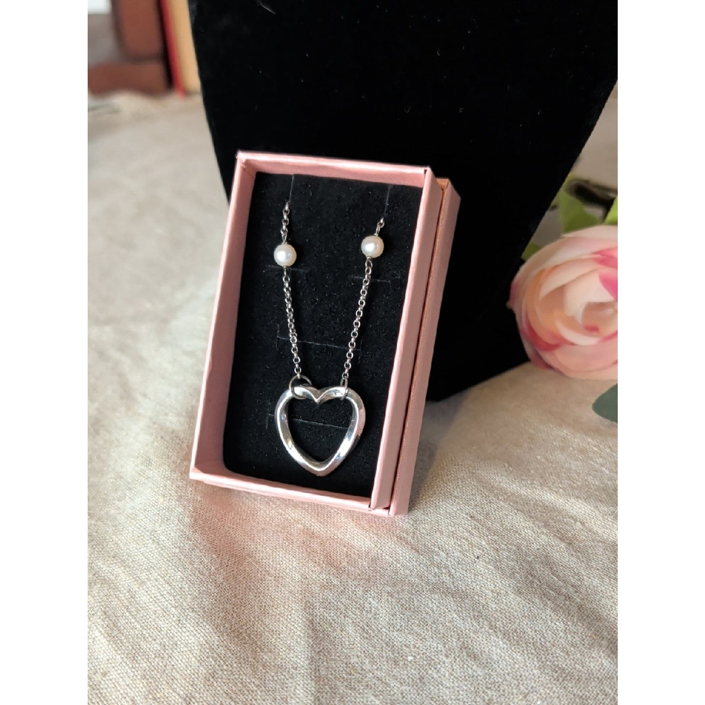 Adina Reyter 925 Sterling Silver Open Heart Pearl Necklace