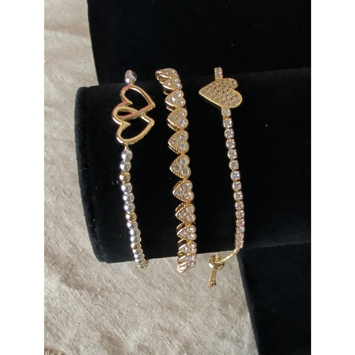 Coquette Heart Bracelet Stack Gold Tone Layered Set 3