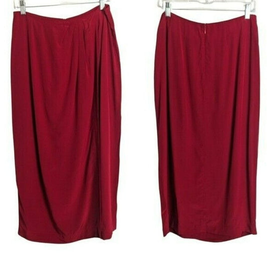 Silk Vintage 90's Faux Wrap Midi/Maxi Skirt Red Women's Size 12*