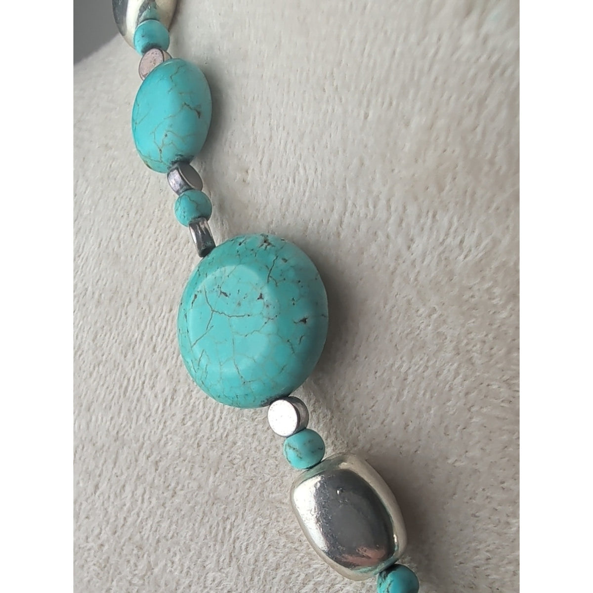 Southwestern Turquoise Blue Dyed Stone Statement Necklace Boho