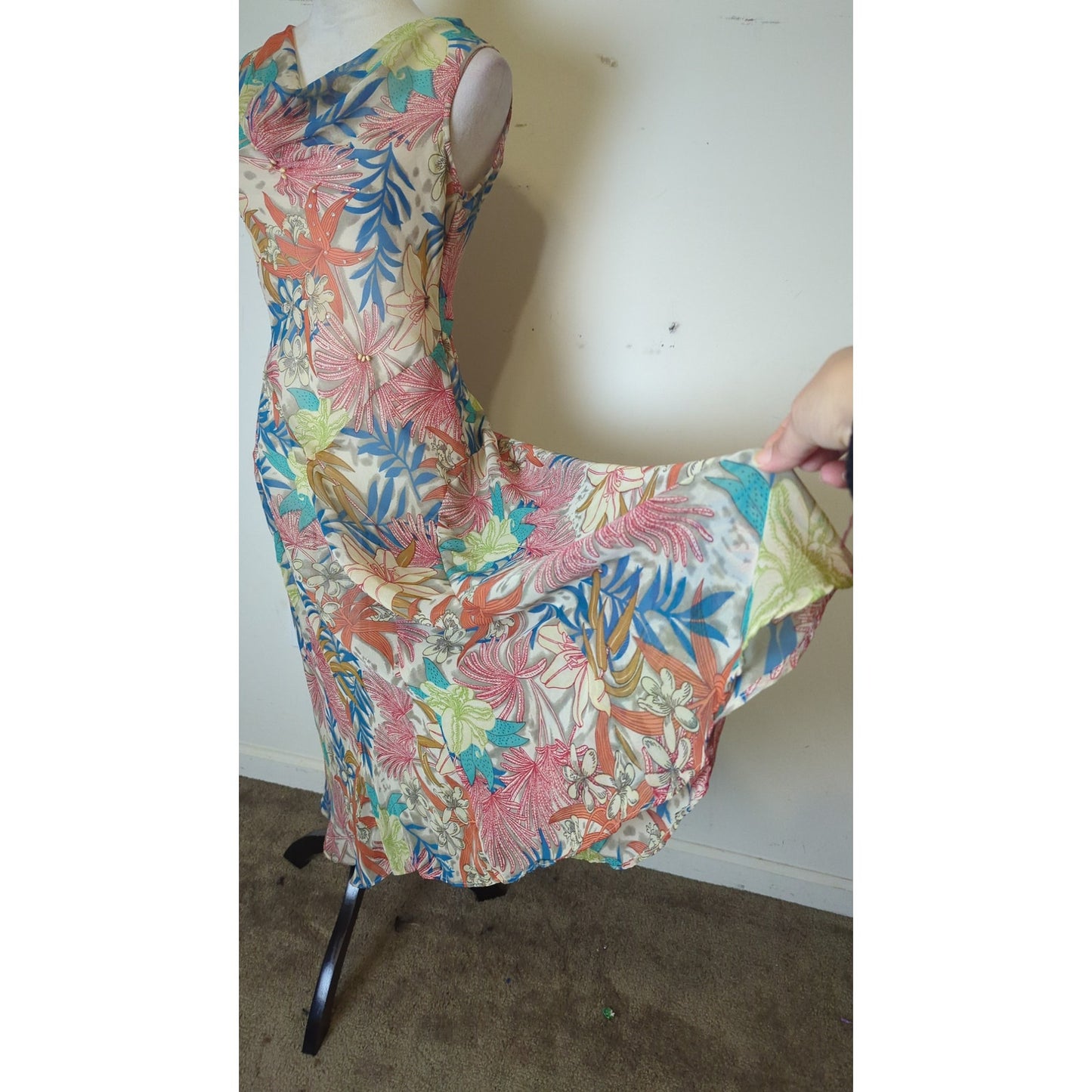 Boho Fairy Sheer Floral Midi/Max Beaded Sequined Dress Small