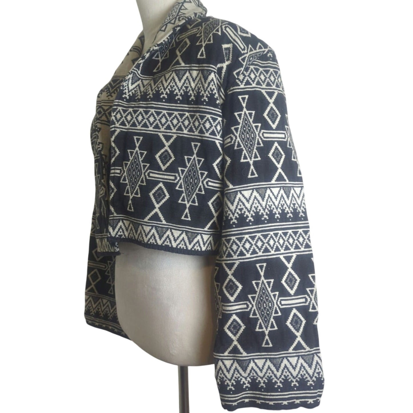 Vintage Aztec Wide Sleeve Cropped Tapestry Woven Jacket Women's Large