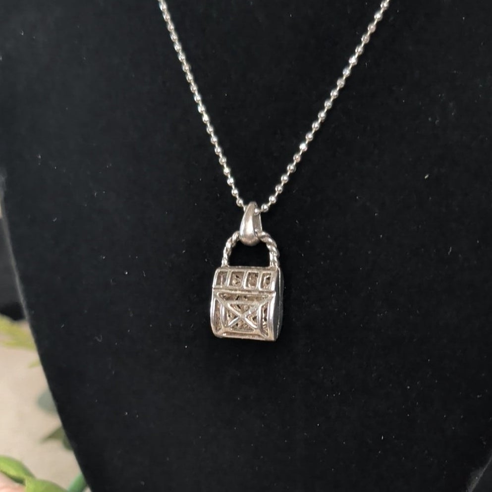 Adorable Silver Tone Purse Pendant Charm Necklace