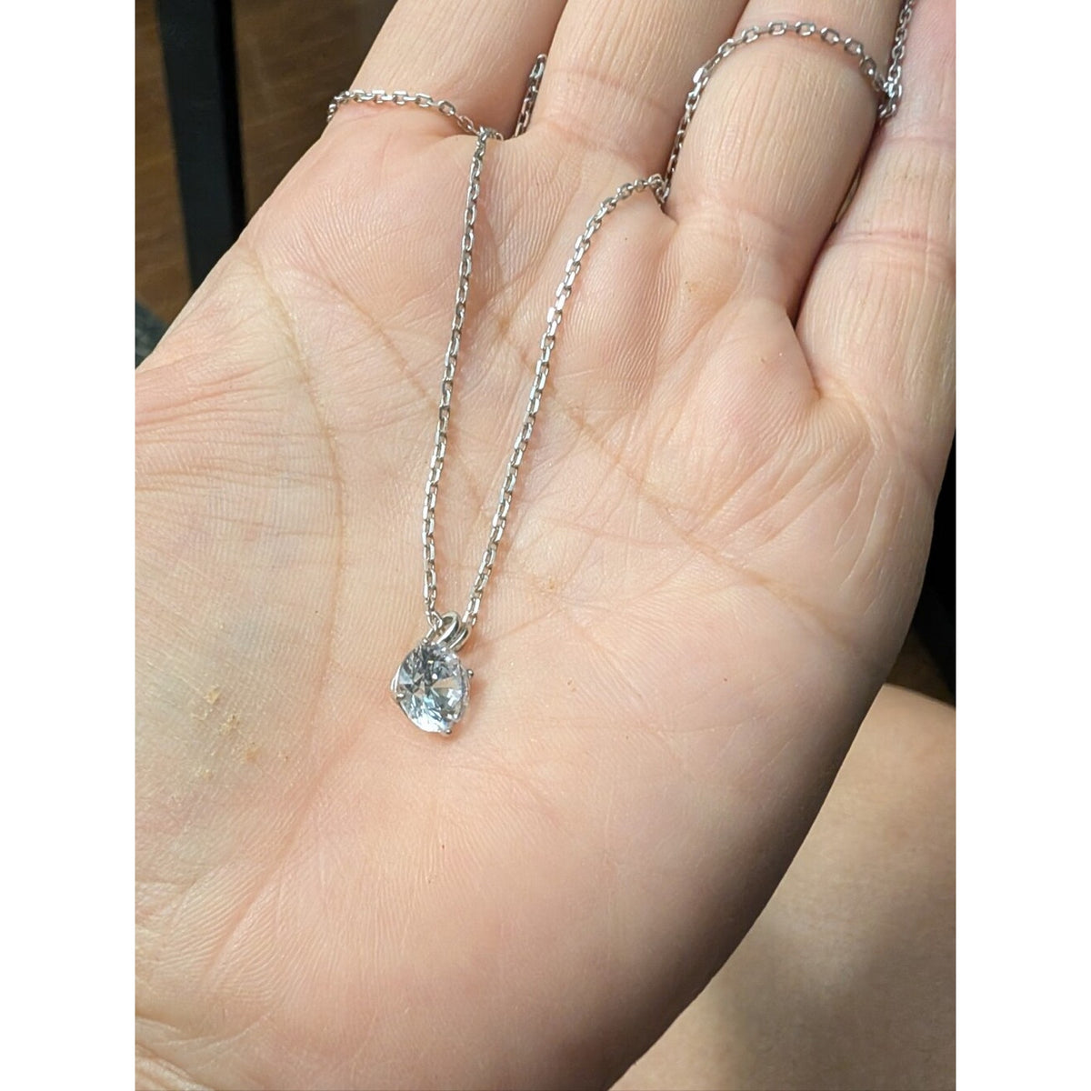 925 Sterling Silver Clear Quartz Solitaire Pendant Necklace Minimalist Sparkle