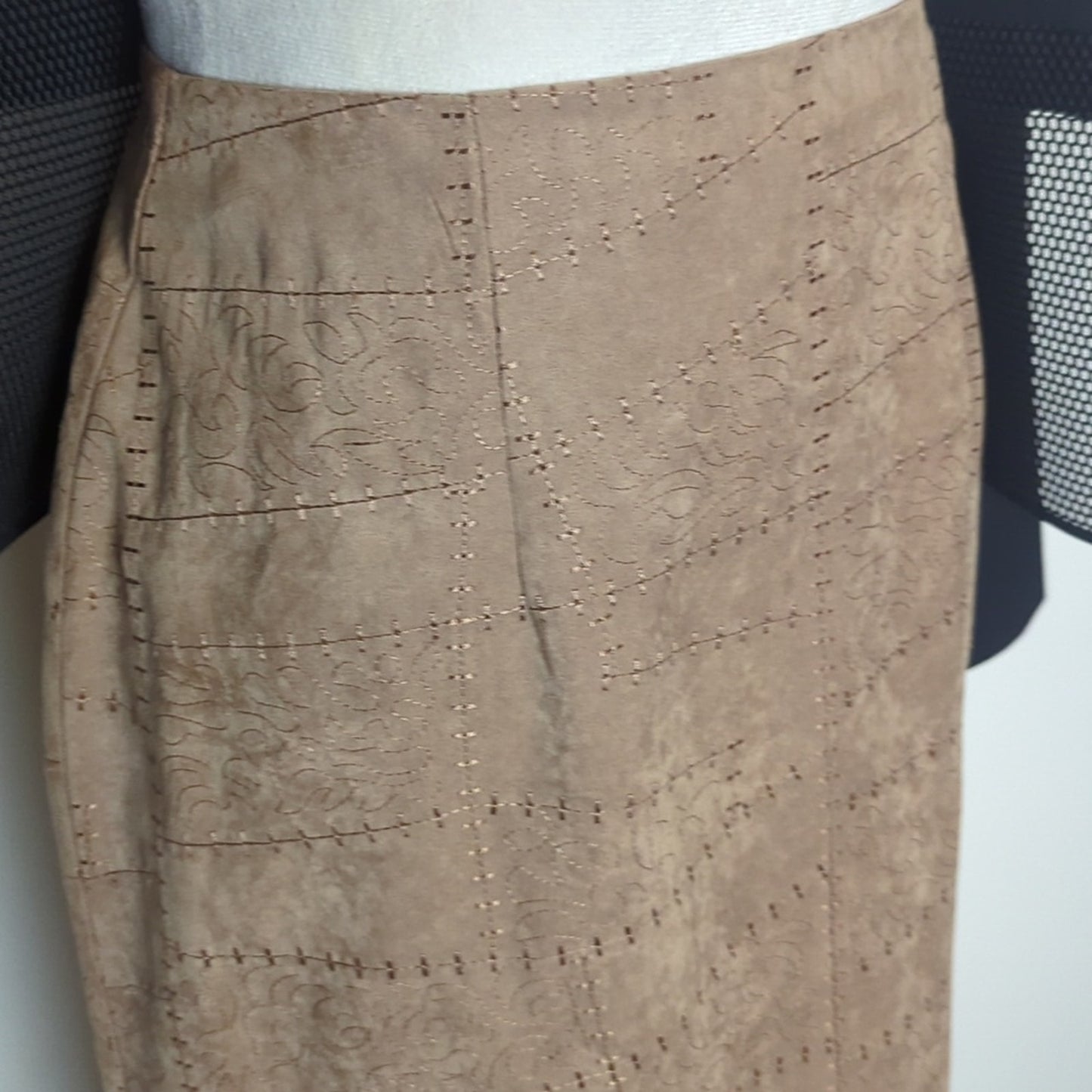 Vintage Stitch Suede-Look Maxi Pencil Skirt Heritage Style Small