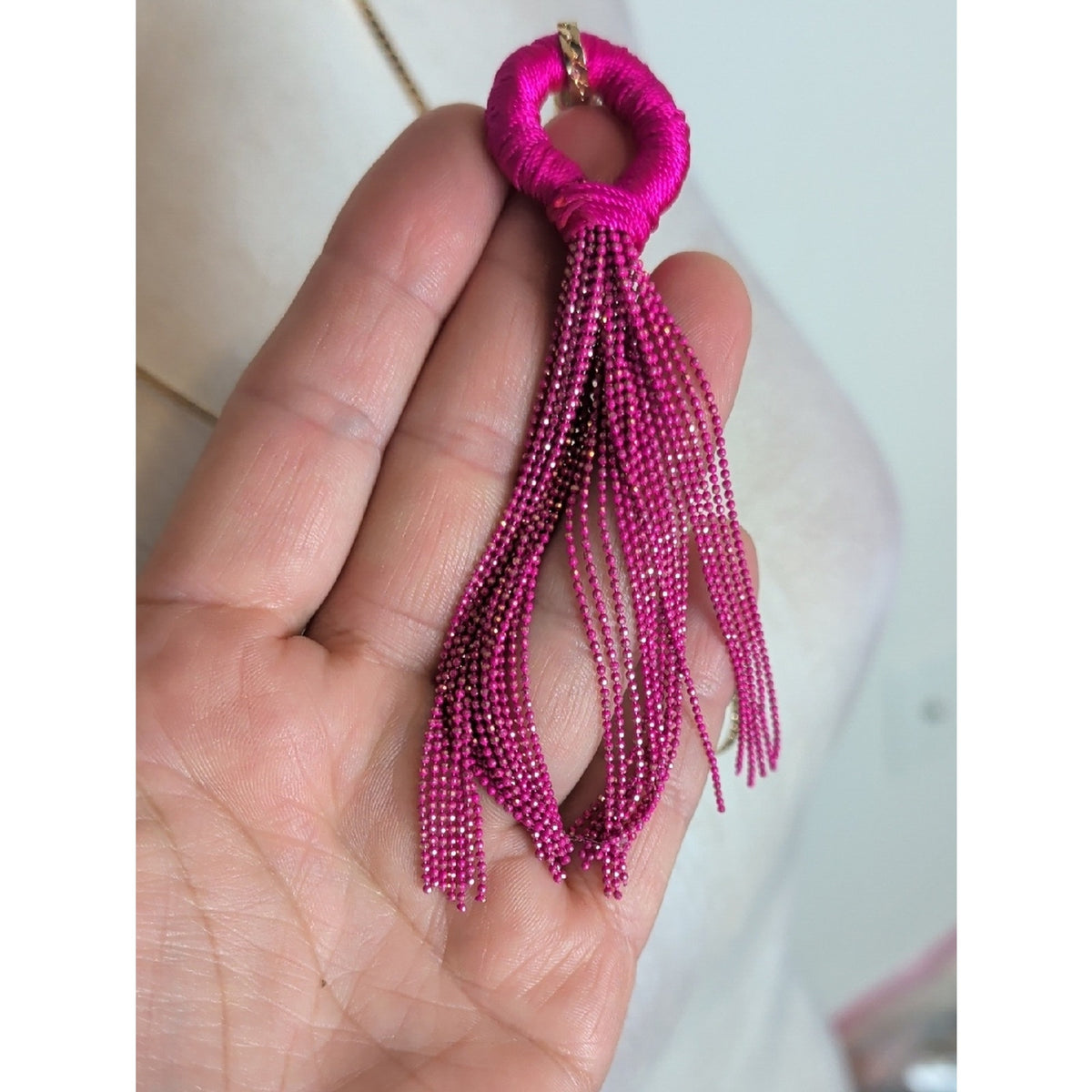 Y2K Hot Pink Tassel Necklace Barbiecore Long Pendant With Rhinestones
