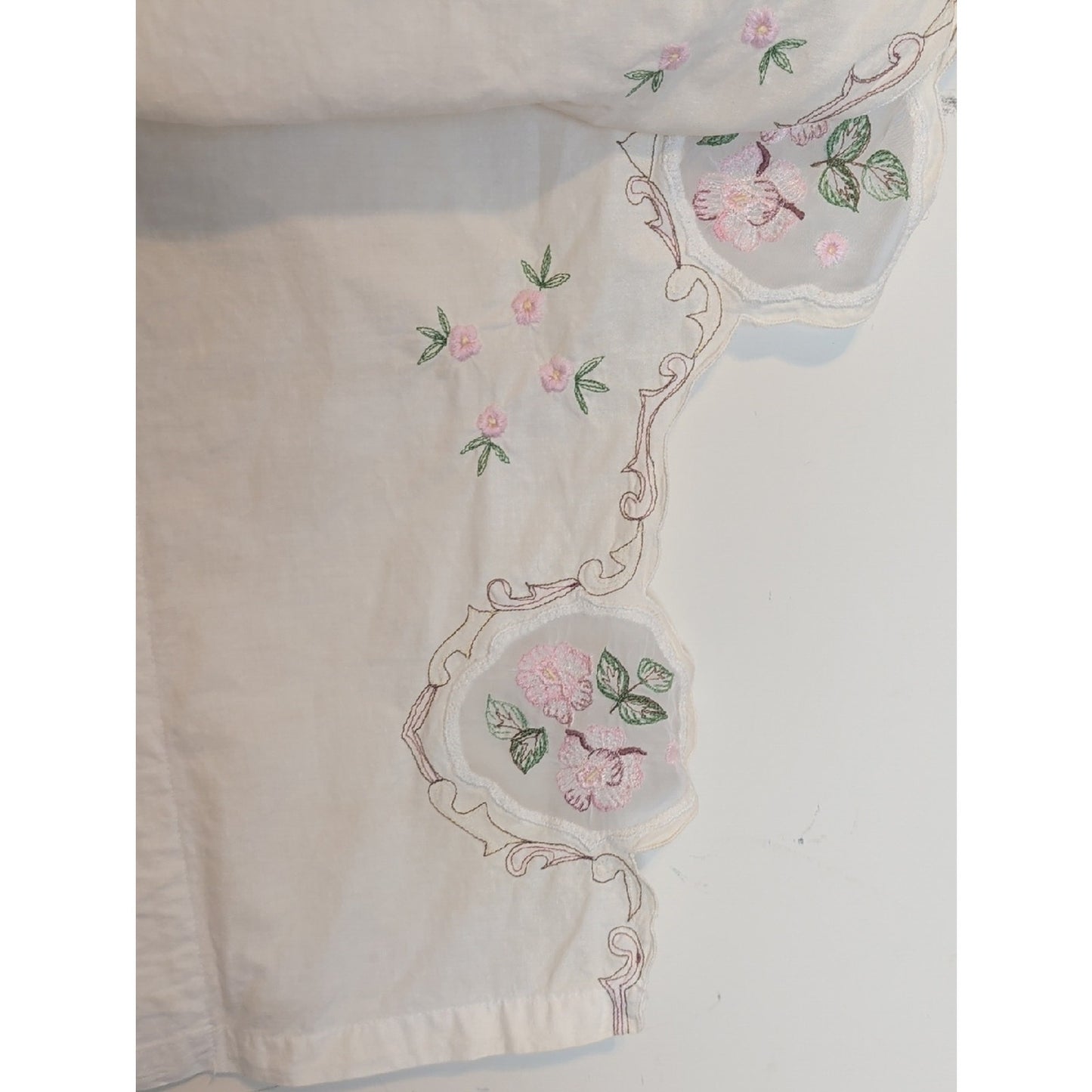 Vintage Cottage Chic Embroidered Valance Pair Romantic Floral Curtain 2 Panels