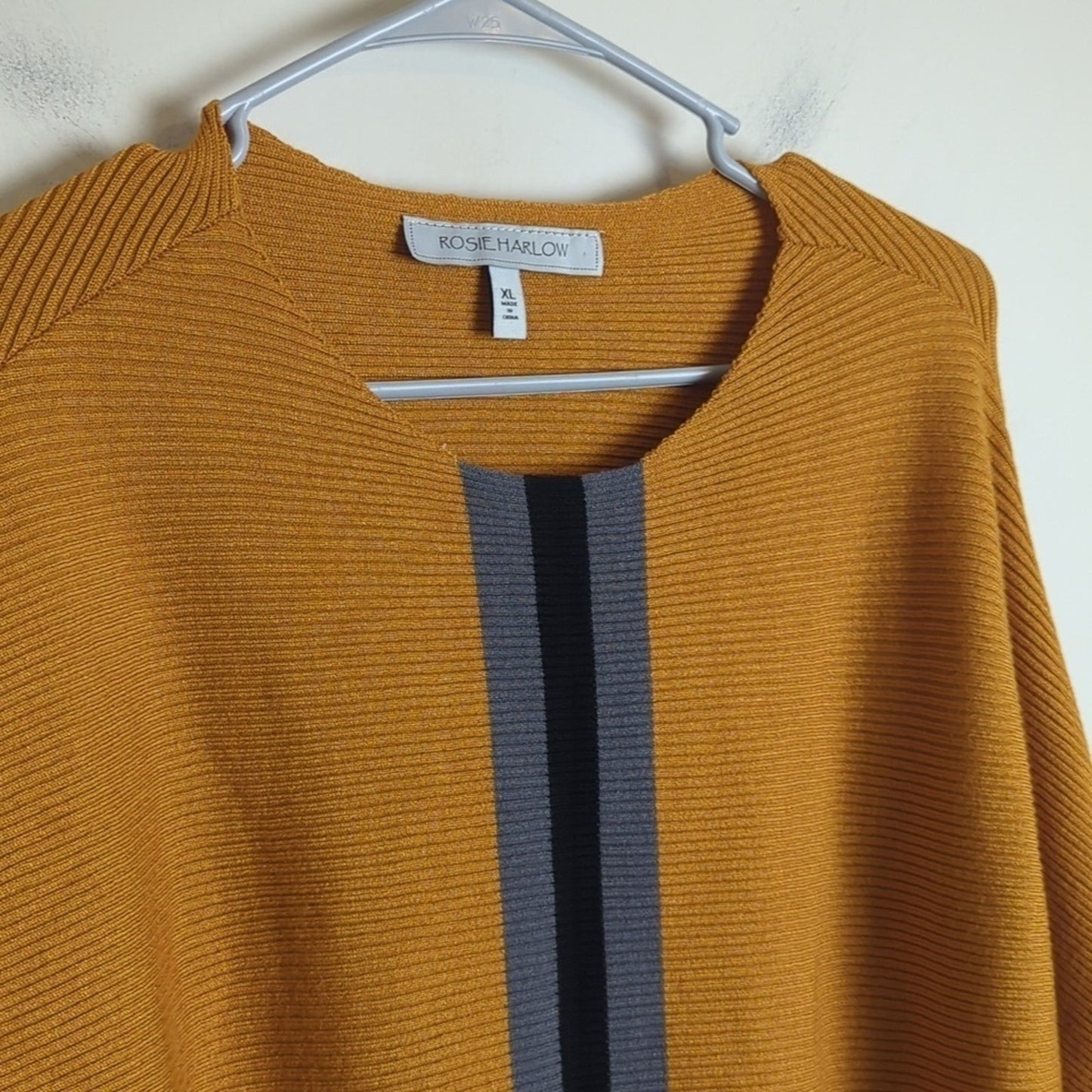 Mustard Yellow Stretch Jersey Ribbed Knit Sweater Women's Size XL