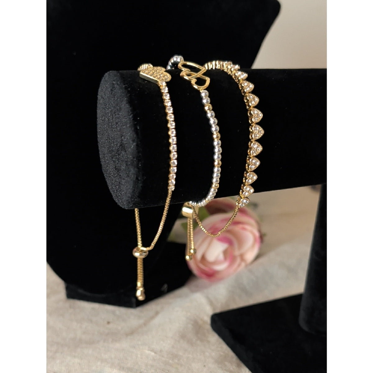 Coquette Heart Bracelet Stack Gold Tone Layered Set 3