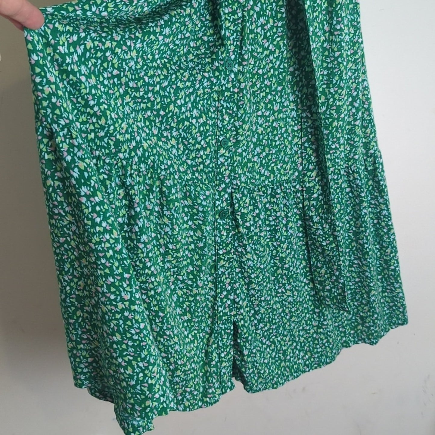 Kelly Green Floral Farmhouse Maxi Dress With Pockets and Belt Women's Size Small