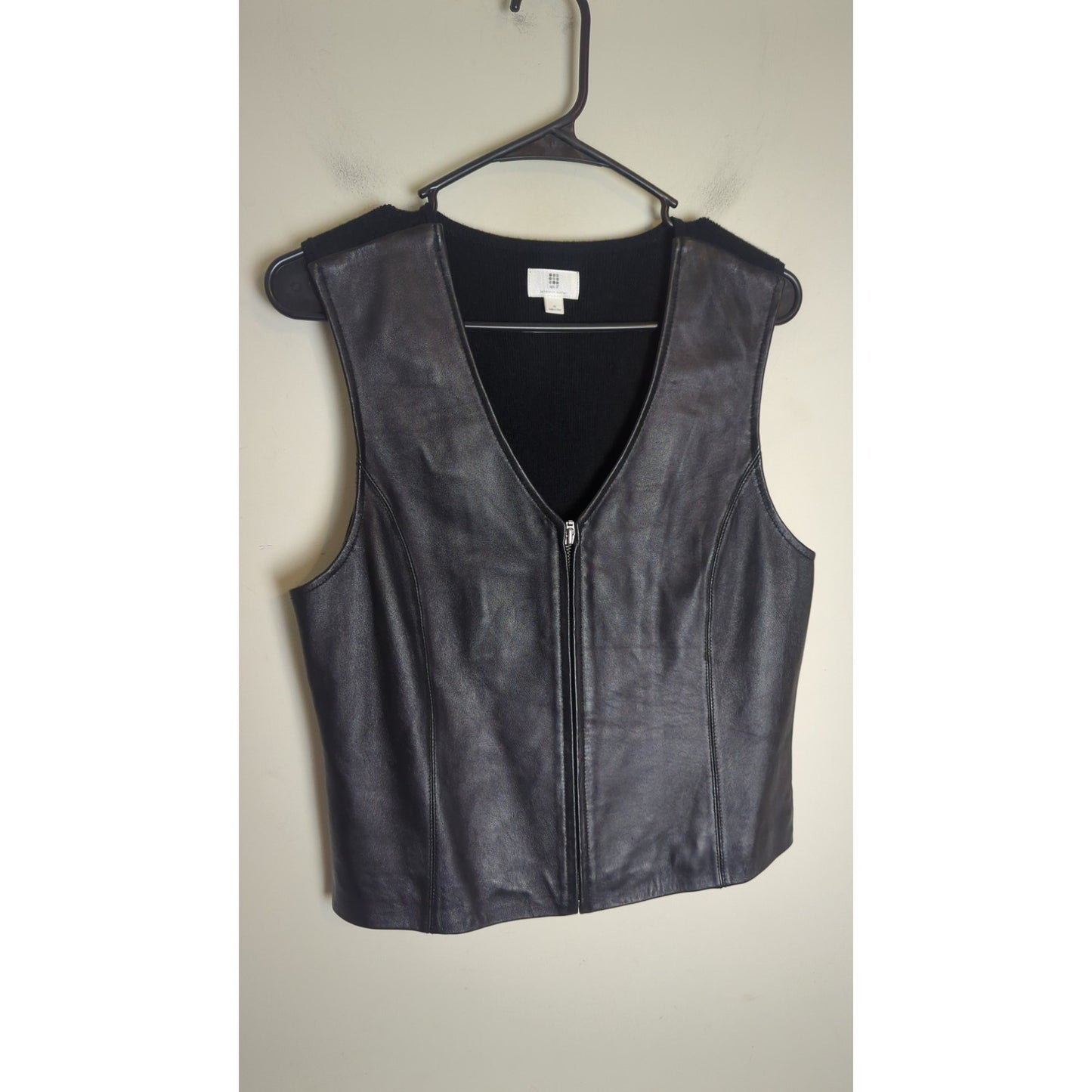 Vintage 90s Lambskin Leather Zip-Up Vest Black Biker Goth Women's Medium
