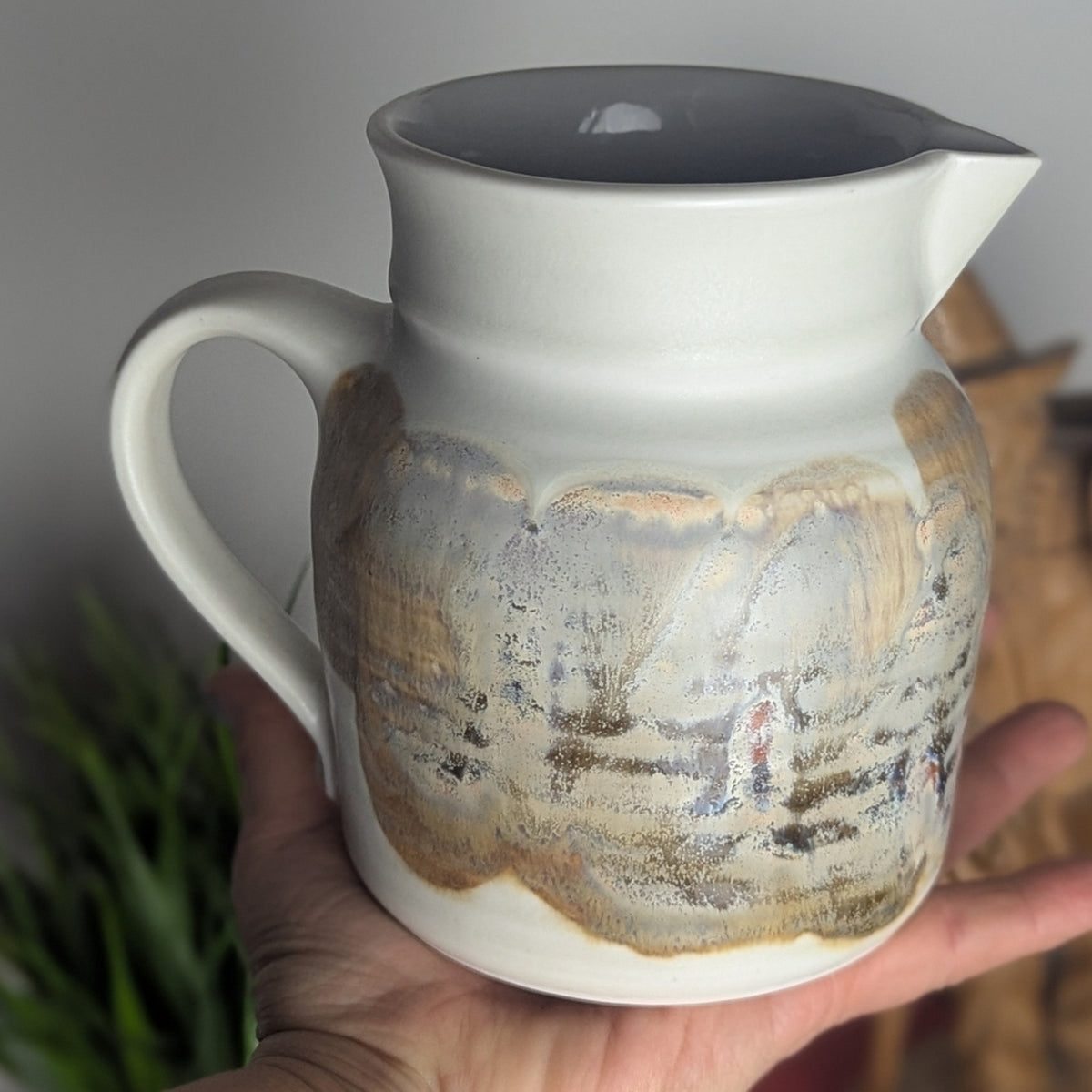 Stocky Handmade Artist Signed Pitcher Flowers Milk Shelf Styling Cottage