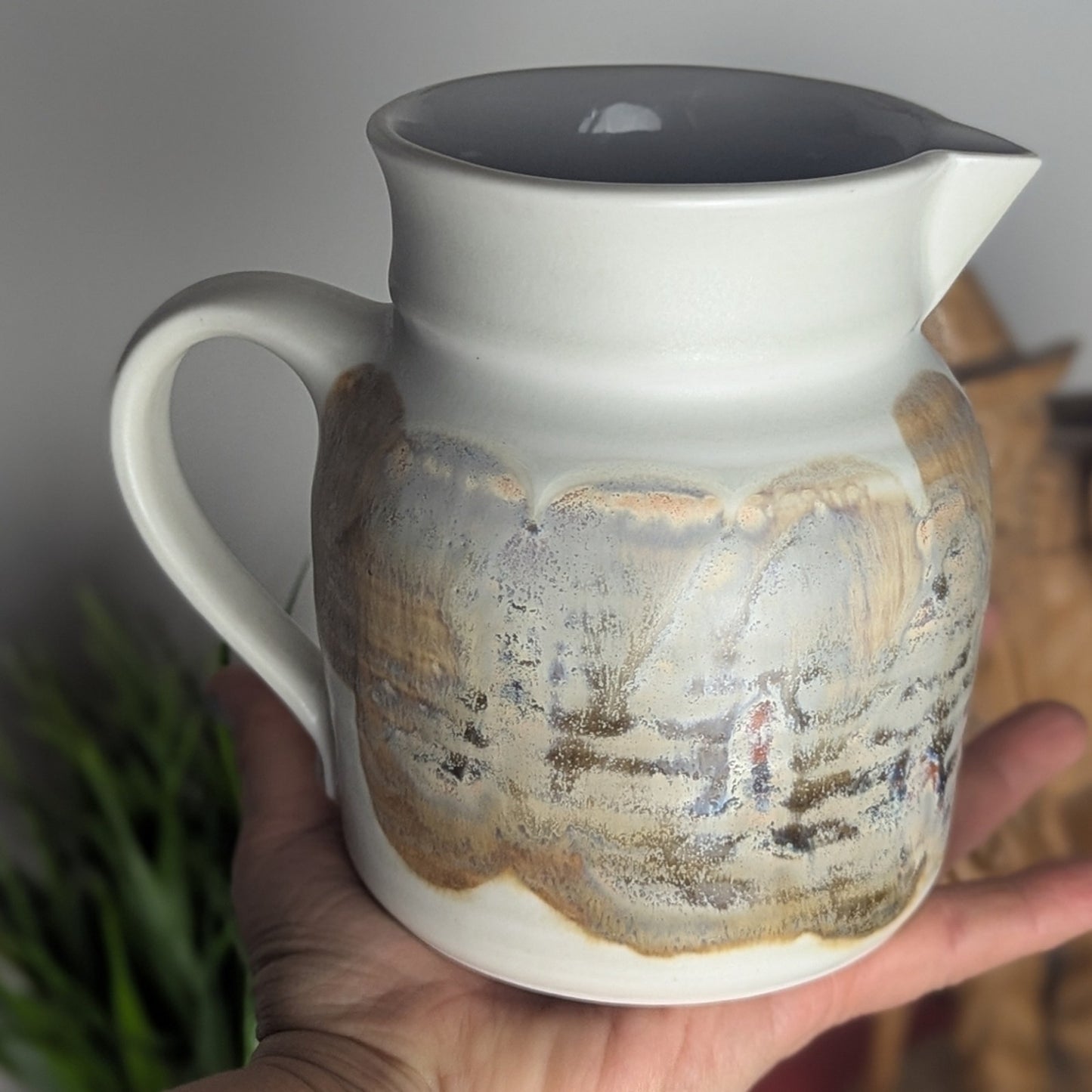 Stocky Handmade Artist Signed Pitcher Flowers Milk Shelf Styling Cottage