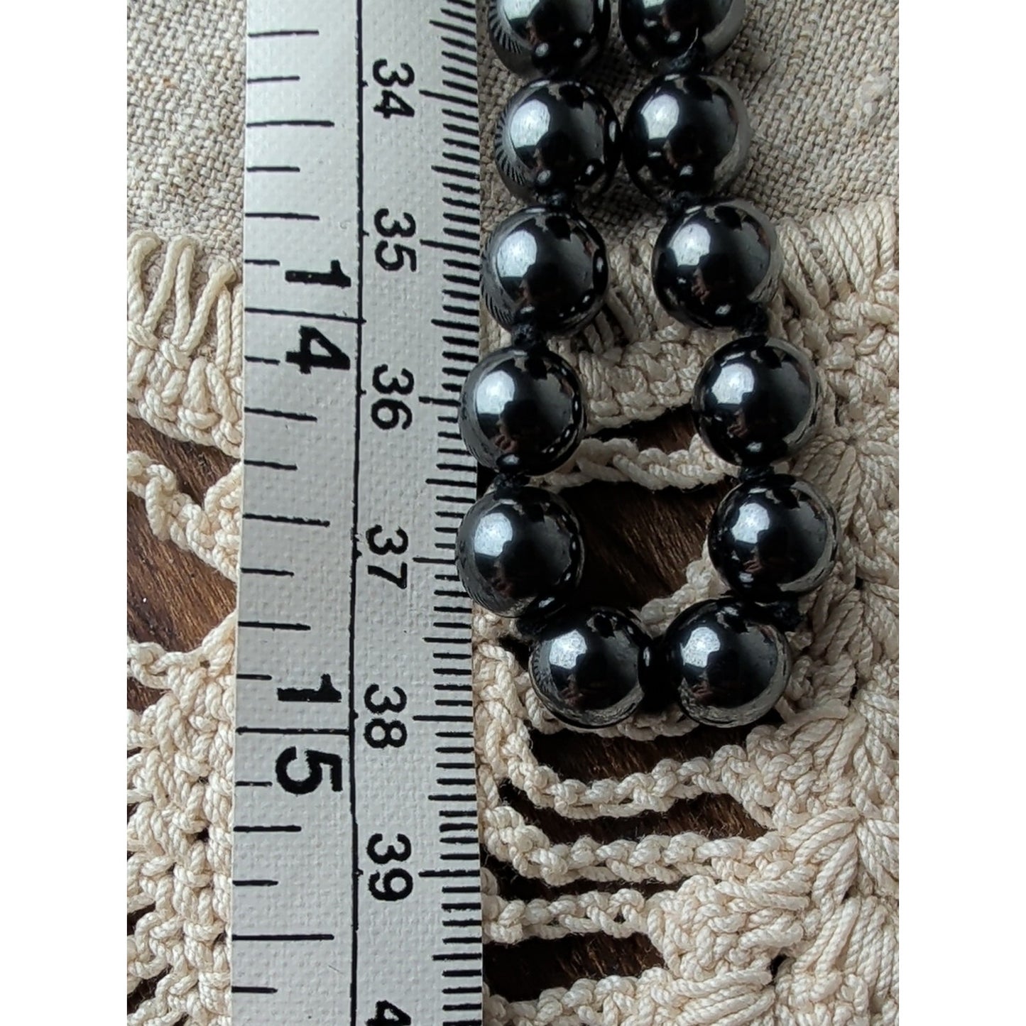 Vintage Natural Hematite Beaded Necklace Individually Hand-Knotted Gunmetal