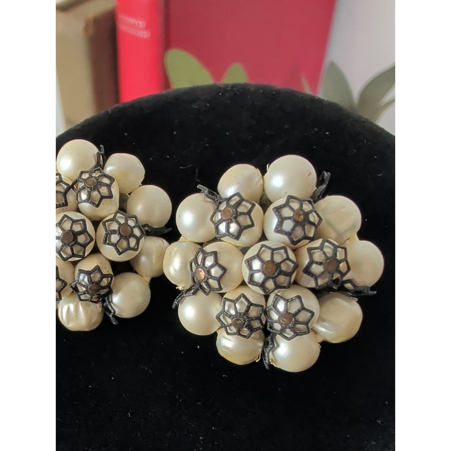 Signed Laguna Faux Pearl Necklace & Clip Earring Set Vintage 1950s Mid-Century