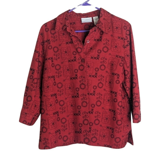 Embroidered Floral Linen Blend Button Down Top/ Shacket Women's Size 14P