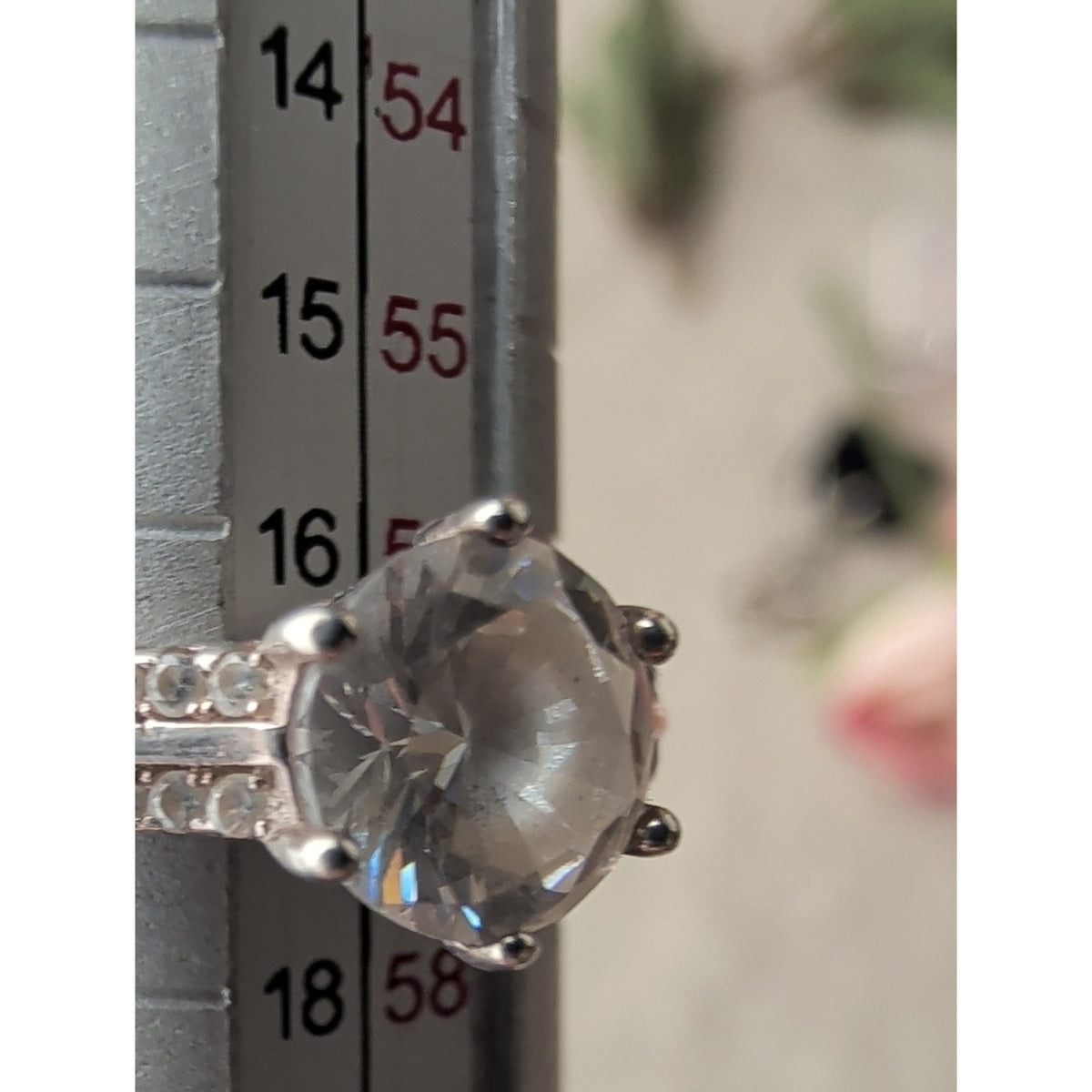 925 Sterling Silver Glass Solitaire Ring with CZ Accents Engagement Style