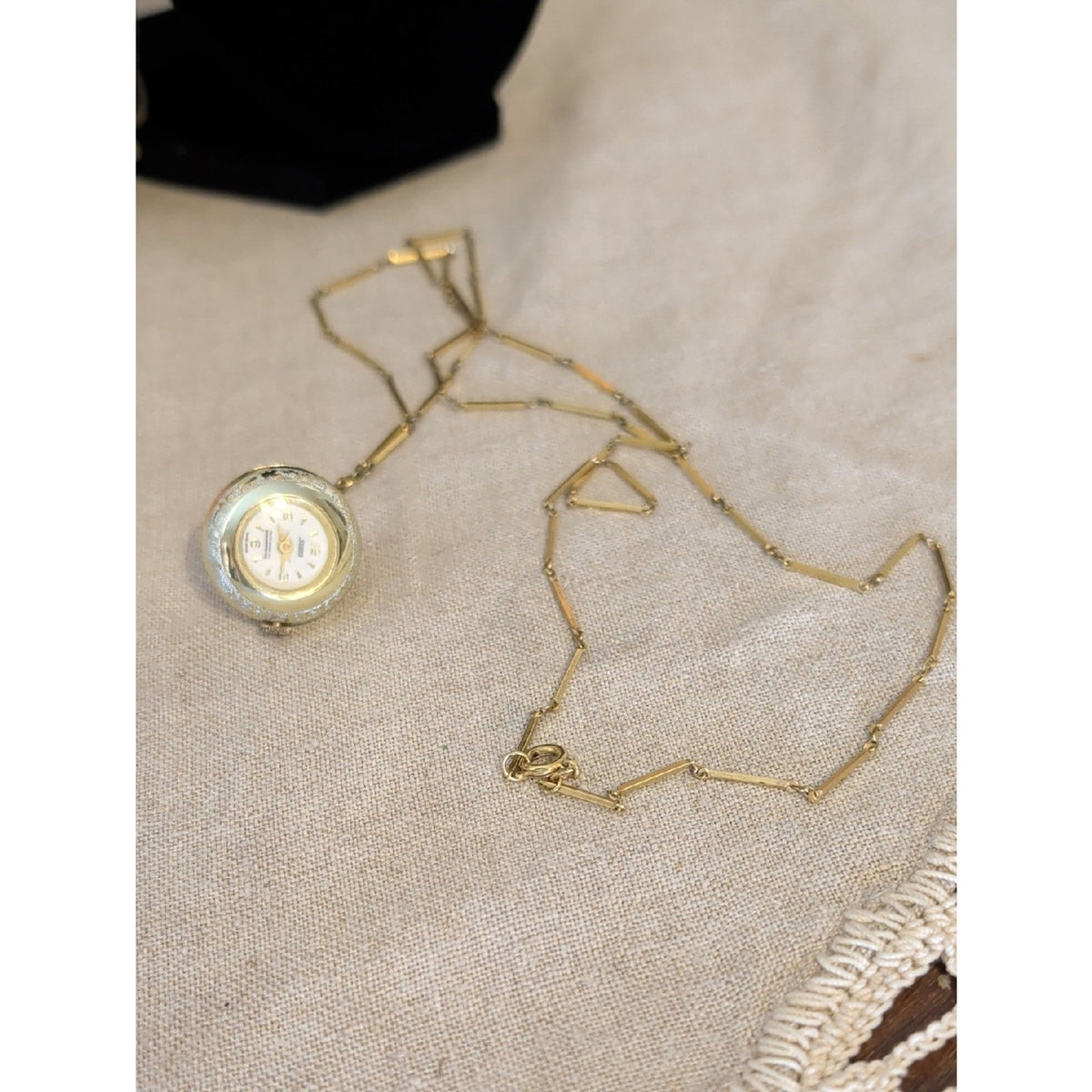 Vintage Sorna Swiss Made Pendant Watch Necklace Mid Century Gold Tone Retro