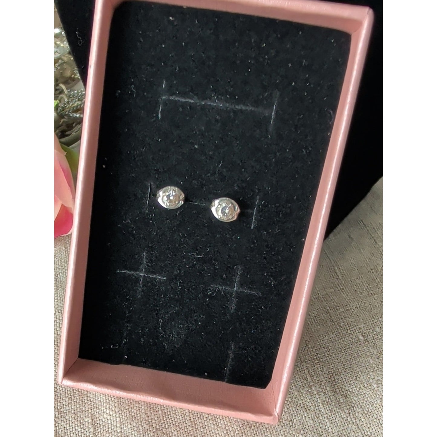 925 Sterling Silver Dainty CZ Rhinestones Stud Earrings Bezel Set Minimalist