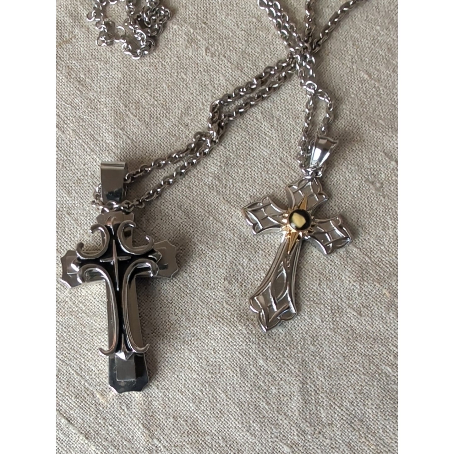 His & Hers Stainless Steel Cross Necklace Set Inspirational Couple Gift