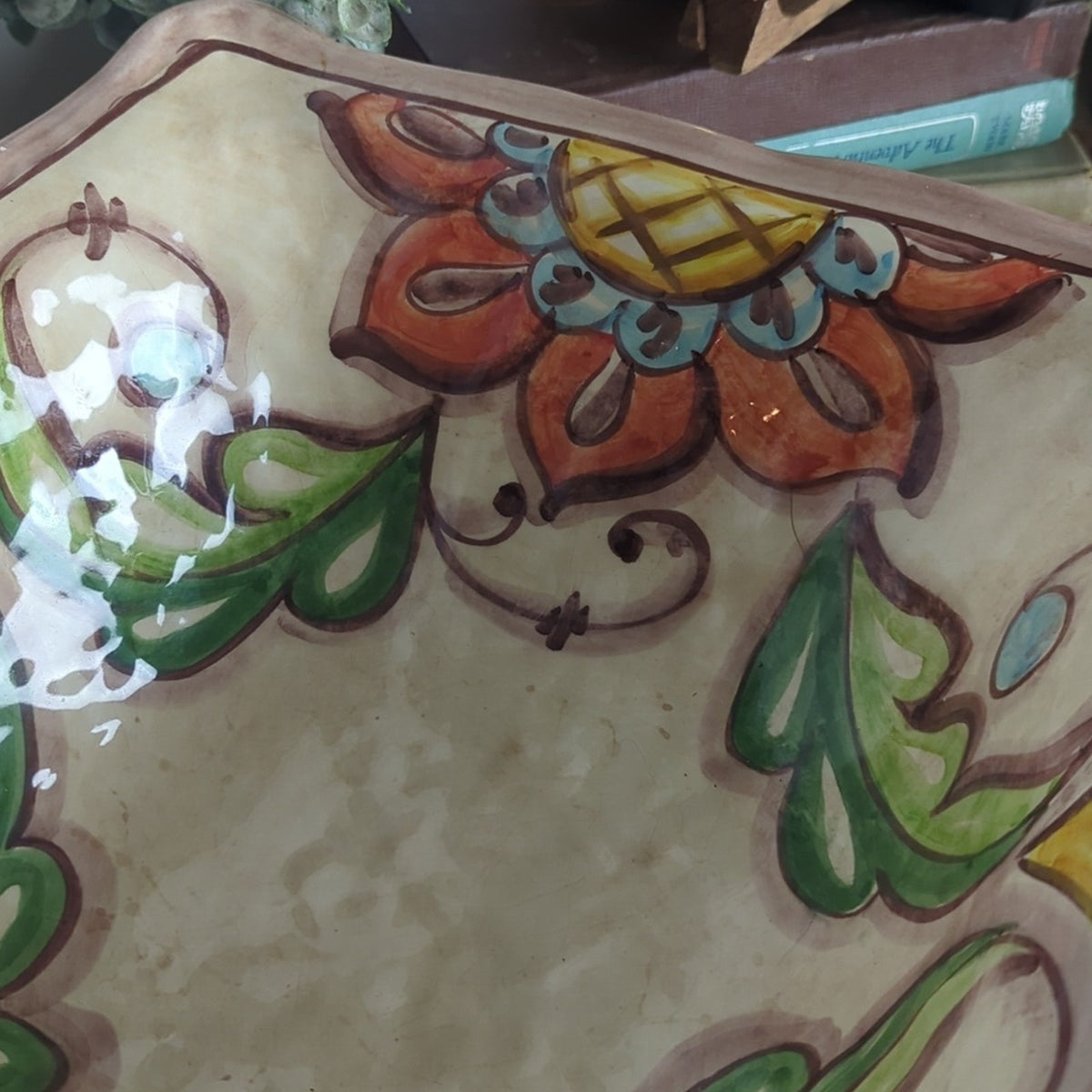 Vintage Hand Painted Italian Serving Bowl Centerpiece Italy Ceramic Tuscan