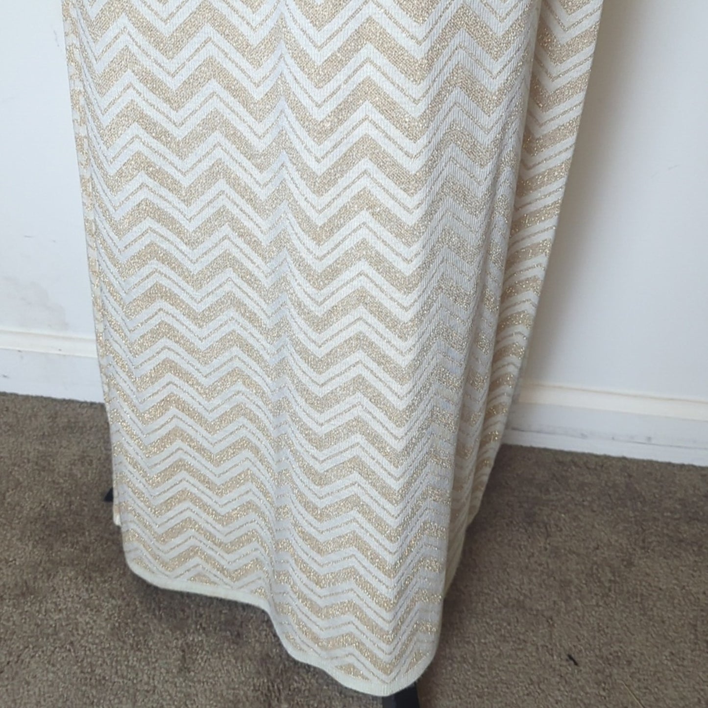 90's Y2K Chevron Maxi Metallic Shirt Dress Sleeveless Resort Glam Size L