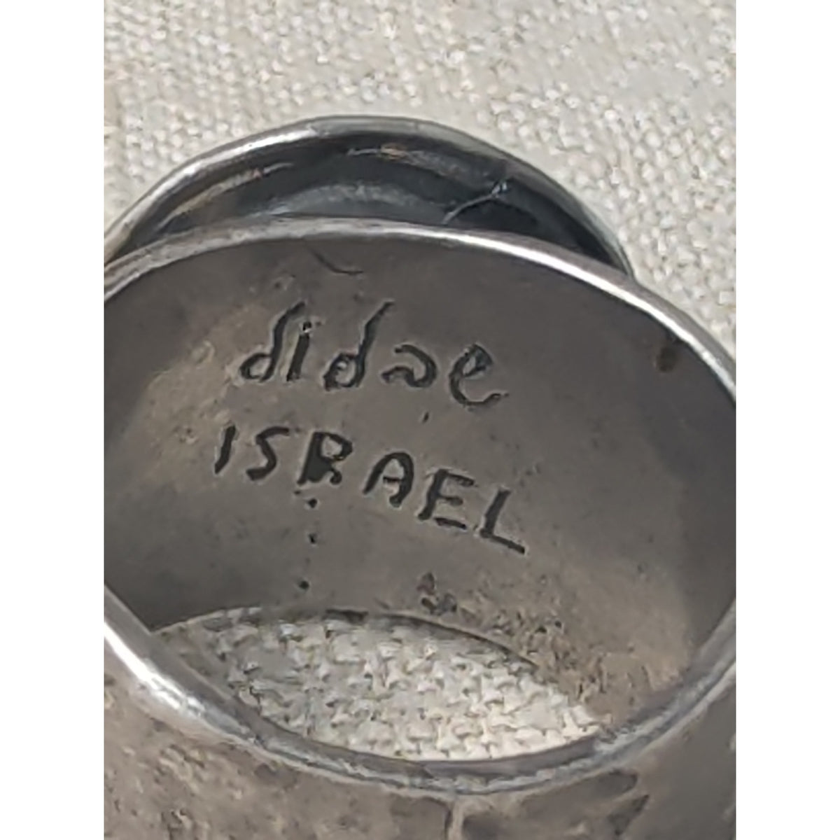 Vintage Didae Shablool Israel Sterling Silver Statement Pearl Ring, Wide Hammered Band Sz 6.25