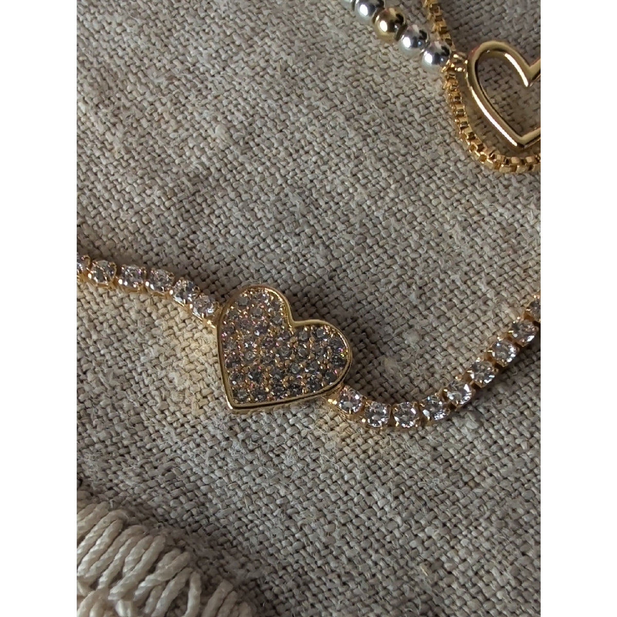 Coquette Heart Bracelet Stack Gold Tone Layered Set 3