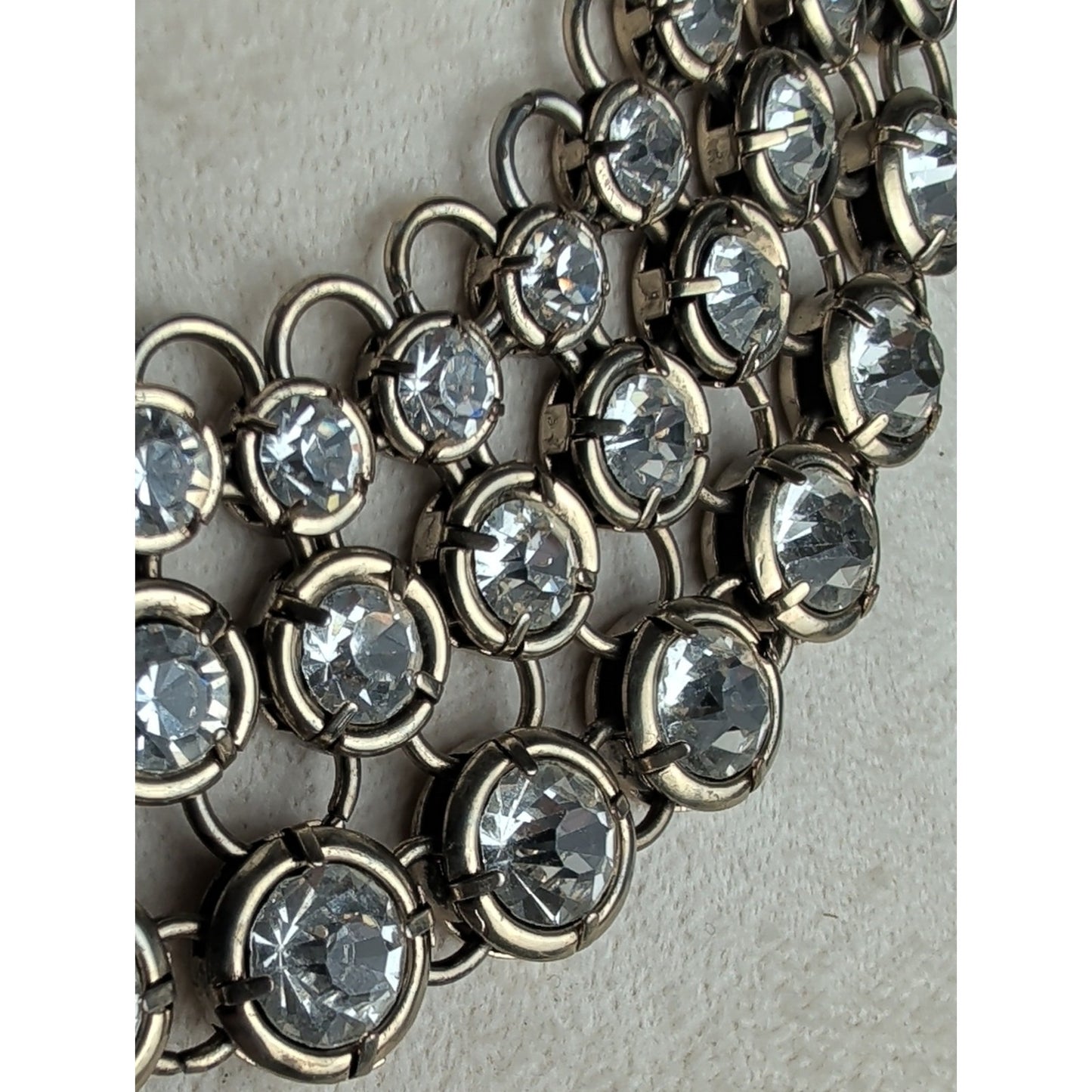 Vintage Crystal Multi-Row Statement Necklace - Gold Tone Glam