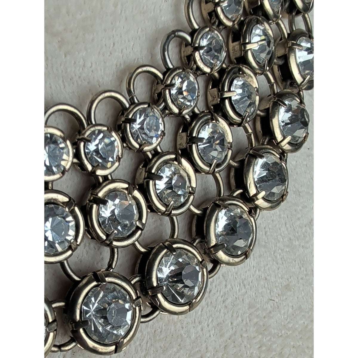 Vintage Crystal Multi-Row Statement Necklace - Gold Tone Glam