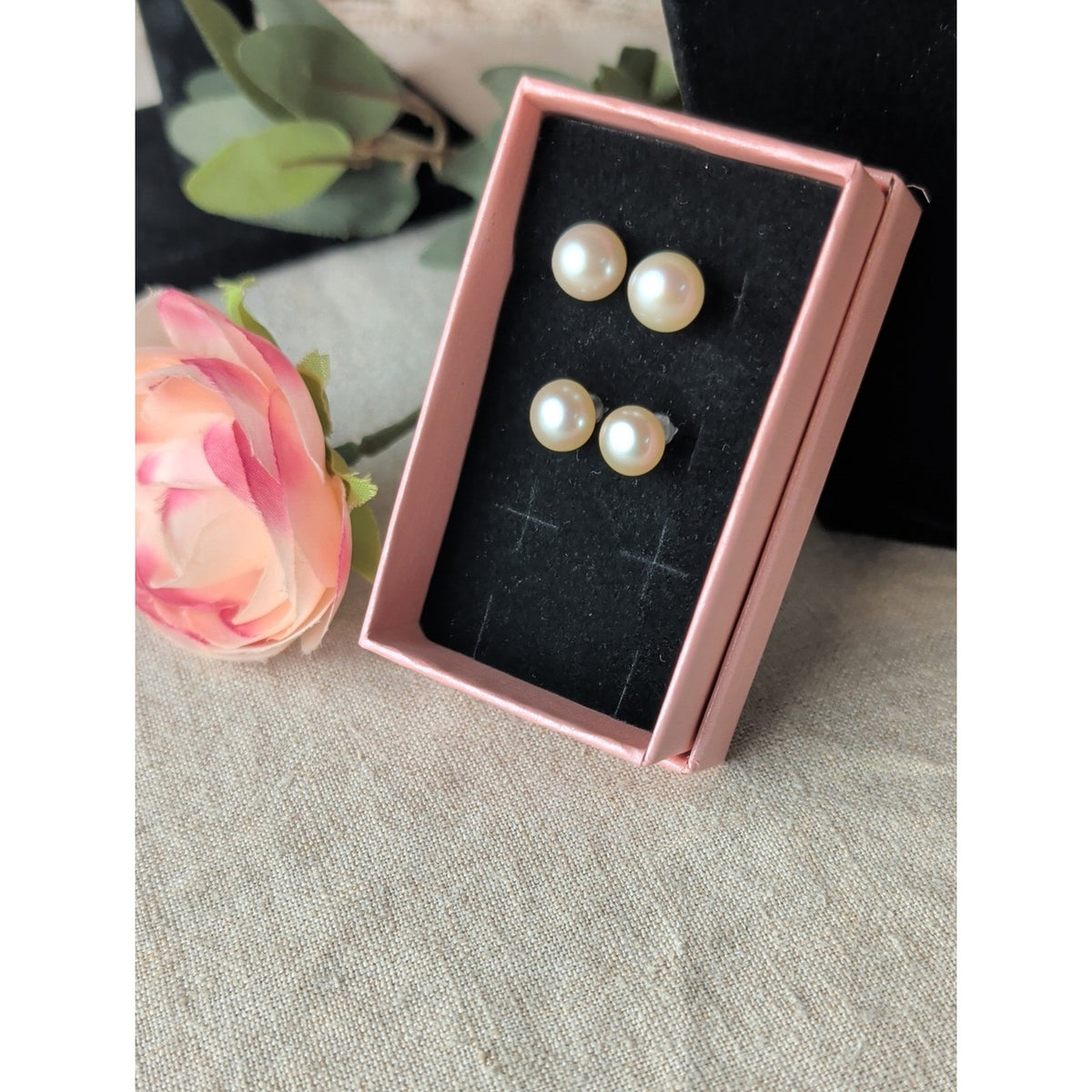 Genuine Pearl Sterling Silver Stud Earrings 2 Pair Set Classic Fine Jewelry