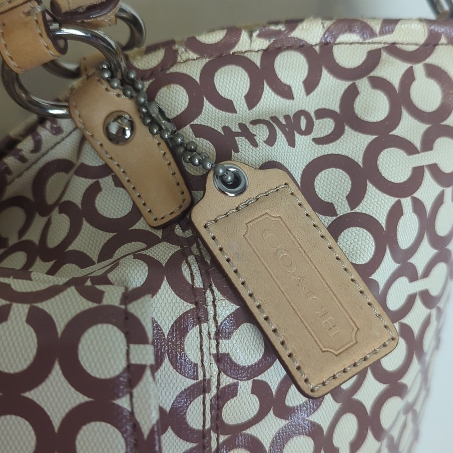 Coach "Leah" Coated Canvas Hobo Large Crossbody Tote Bag Two Bag Charms
